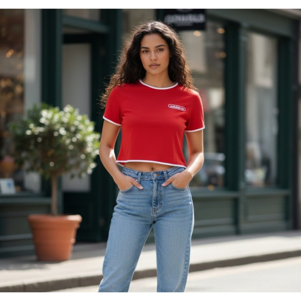 Adidas Originals Crop Ringer Top Womens XS Red Baddie Y2K Streetwear Classic Tee
